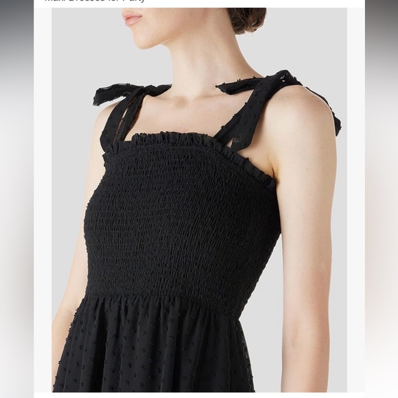 Pretty garden Black Ruched Sleeveless Maxi Dress size small tie shoulder flowy - Picture 3 of 14